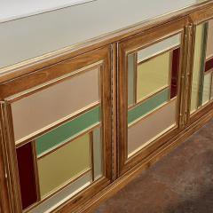 Mid Century Modern Palisander Wood Multi Color Opaline Glass Brass Credenza - 2400999