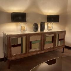 Mid Century Modern Palisander Wood Multi Color Opaline Glass Brass Credenza - 2401007