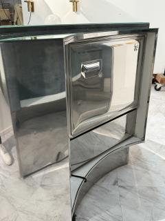 Mid Century Modern Paolo Buffa Style Bar Cabinet in Blue Suede Brass Chrome - 4300475