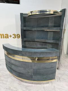 Mid Century Modern Paolo Buffa Style Bar Cabinet in Blue Suede Brass Chrome - 4300477