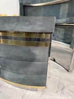 Mid Century Modern Paolo Buffa Style Bar Cabinet in Blue Suede Brass Chrome - 4300478
