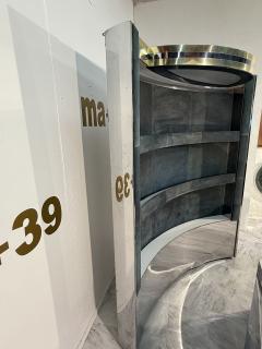 Mid Century Modern Paolo Buffa Style Bar Cabinet in Blue Suede Brass Chrome - 4300479