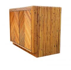 Mid Century Modern Pencil Reed Bamboo Sideboard or Cabinet in Chevron Pattern - 2011734