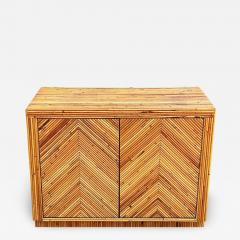 Mid Century Modern Pencil Reed Bamboo Sideboard or Cabinet in Chevron Pattern - 2012879