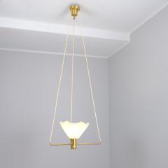 Mid Century Modern Pendant in Brass and Pleated Shade Sweden 1960s 70s - 4398731