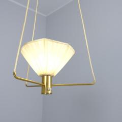 Mid Century Modern Pendant in Brass and Pleated Shade Sweden 1960s 70s - 4398732