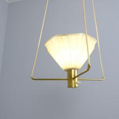 Mid Century Modern Pendant in Brass and Pleated Shade Sweden 1960s 70s - 4398734