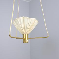 Mid Century Modern Pendant in Brass and Pleated Shade Sweden 1960s 70s - 4398735
