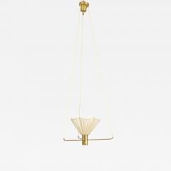 Mid Century Modern Pendant in Brass and Pleated Shade Sweden 1960s 70s - 4403025