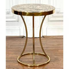 Mid Century Modern Polished Brass Marble Top Round Side Table - 3680938