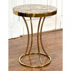 Mid Century Modern Polished Brass Marble Top Round Side Table - 3680940