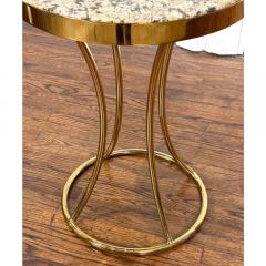 Mid Century Modern Polished Brass Marble Top Round Side Table - 3680948