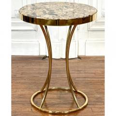 Mid Century Modern Polished Brass Marble Top Round Side Table - 3680956