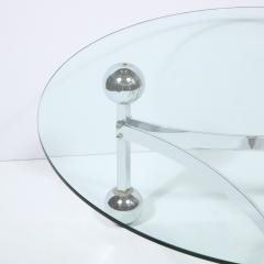 Mid Century Modern Polished Chrome Glass Cocktail with Spherical Detailing - 2365778