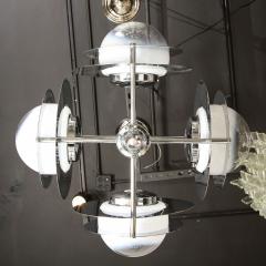 Mid Century Modern Polished Chrome Murano Ombre Glass Occulus 4 Arm Chandelier - 1648816