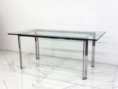 Mid Century Modern Polished Stainless Steel and Glass Dining Table - 4557392