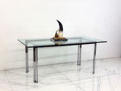 Mid Century Modern Polished Stainless Steel and Glass Dining Table - 4557394