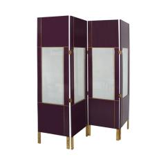 Mid Century Modern Purple Wood Gold Brass Italian Screen Divider - 2430223