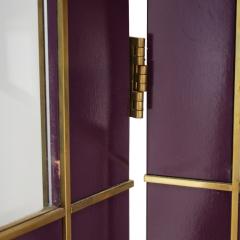 Mid Century Modern Purple Wood Gold Brass Italian Screen Divider - 2430226