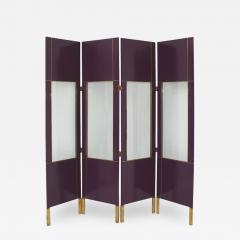 Mid Century Modern Purple Wood Gold Brass Italian Screen Divider - 2436107