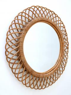 Mid Century Modern Rattan Bamboo Circular Wall Mirror Italy 1960s - 2230409