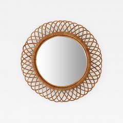 Mid Century Modern Rattan Bamboo Circular Wall Mirror Italy 1960s - 2230663