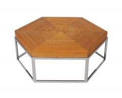 Mid Century Modern Rattan Bamboo and Chrome Hexagonal Cocktail Table - 1749248