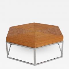 Mid Century Modern Rattan Bamboo and Chrome Hexagonal Cocktail Table - 1750359
