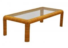 Mid Century Modern Rattan Glass Rectangular Cocktail Table After Paul Frankl - 3627782