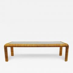 Mid Century Modern Rattan Glass Rectangular Cocktail Table After Paul Frankl - 3630320