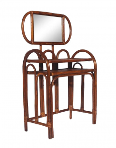 Mid Century Modern Rattan Vanity Set with Matching Stool in Art Deco Form - 2559515