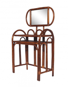 Mid Century Modern Rattan Vanity Set with Matching Stool in Art Deco Form - 2559548