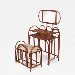 Mid Century Modern Rattan Vanity Set with Matching Stool in Art Deco Form - 2561575