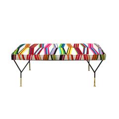 Mid Century Modern Rectangular Footstool with Geometric Multicoloured Fabric - 3159174