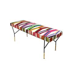 Mid Century Modern Rectangular Footstool with Geometric Multicoloured Fabric - 3159176