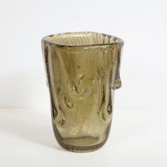Mid Century Modern Rectangular Sculptural Hand Blown Smoked Murano Glass Vase - 1866374