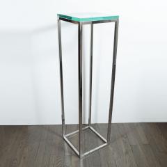Mid Century Modern Rectilinear Open Frame Polished Chrome and Glass Pedestal - 1559980