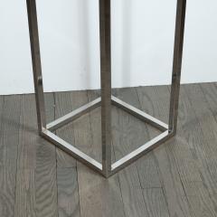 Mid Century Modern Rectilinear Open Frame Polished Chrome and Glass Pedestal - 1560007