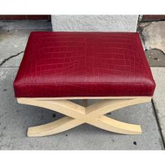 Mid Century Modern Red Crocodile Embossed Leather X Bench Footstool - 4020936