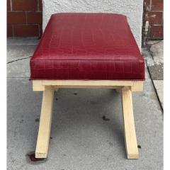 Mid Century Modern Red Crocodile Embossed Leather X Bench Footstool - 4020937