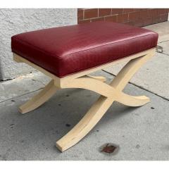 Mid Century Modern Red Crocodile Embossed Leather X Bench Footstool - 4020938