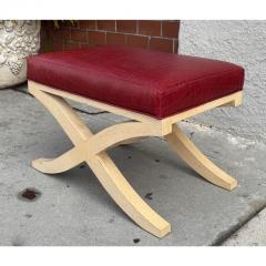 Mid Century Modern Red Crocodile Embossed Leather X Bench Footstool - 4020939