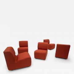 Mid Century Modern Red Modular Sofa Set - 2832998