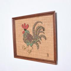 Mid Century Modern Rooster Mosaic Wall Art Mixed Media Bronze Tiles by K - 1254872