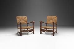 Mid Century Modern Rustic Chairs with Woven Straw Seat and Back Europe ca 1950s - 2600343