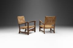 Mid Century Modern Rustic Chairs with Woven Straw Seat and Back Europe ca 1950s - 2600344