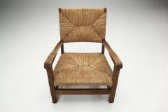 Mid Century Modern Rustic Chairs with Woven Straw Seat and Back Europe ca 1950s - 2600349