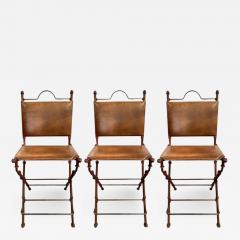 Mid Century Modern Rustic Leather and wrought iron Bar Counter Stool Set of 3 - 2879626