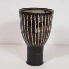 Mid Century Modern Scandinavian Handcrafted and Painted Striated Ceramic Vessel - 1560655
