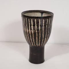 Mid Century Modern Scandinavian Handcrafted and Painted Striated Ceramic Vessel - 1560656